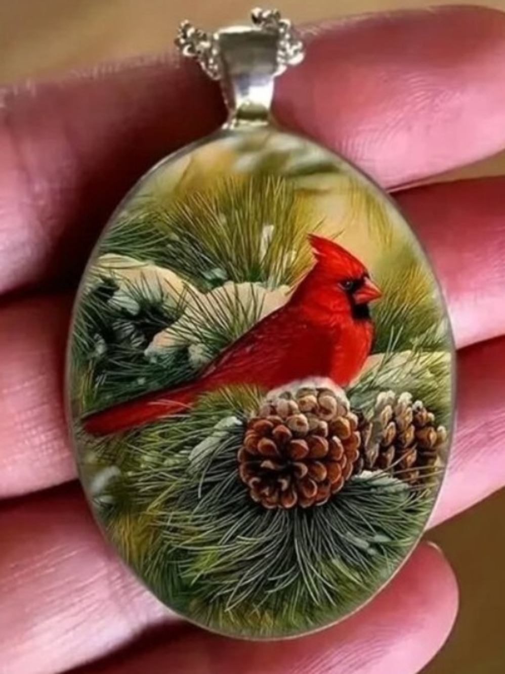 Red Cardinal Pendant Necklace - Bird Art Jewelry